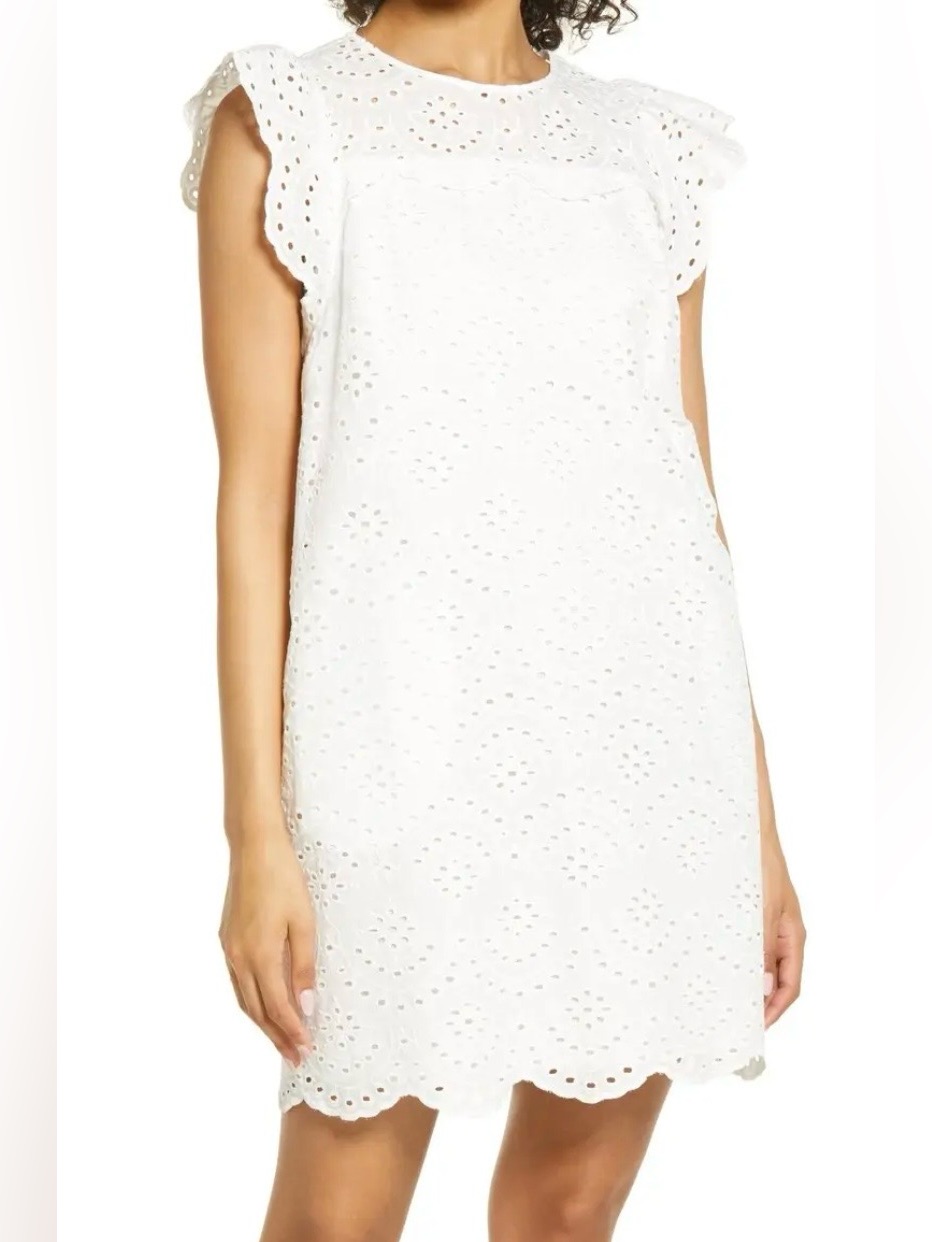 Cream Sam Edelman Eyelet 100% Cotton Shift Dress Medium